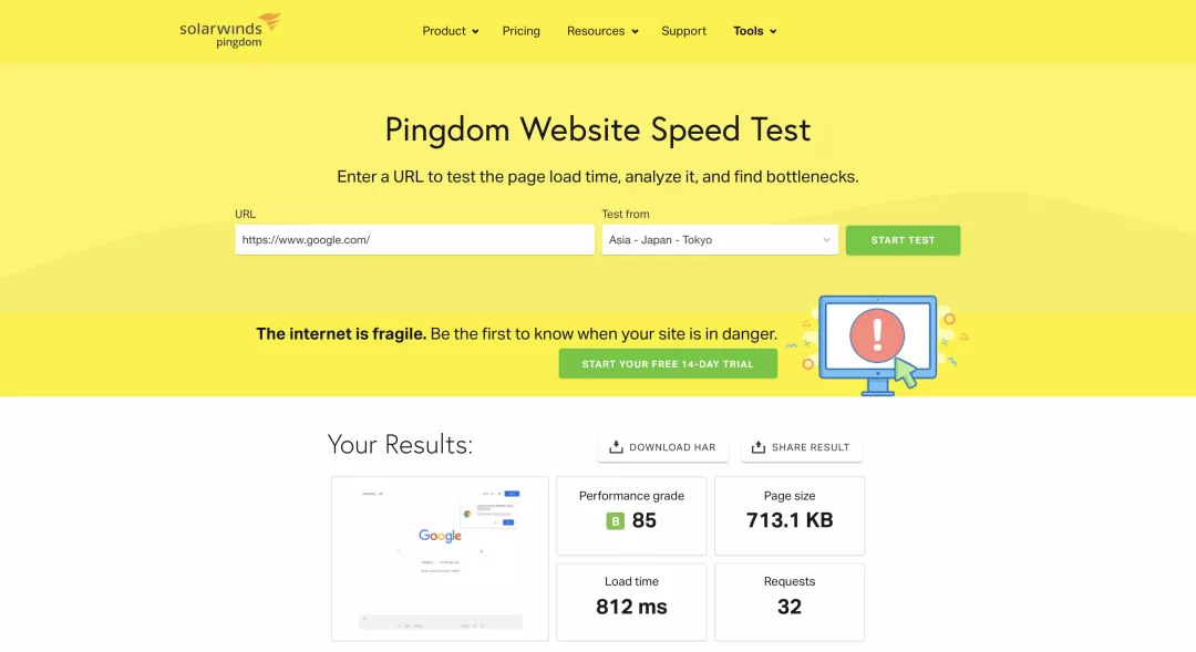 Pingdom Website Speed Test